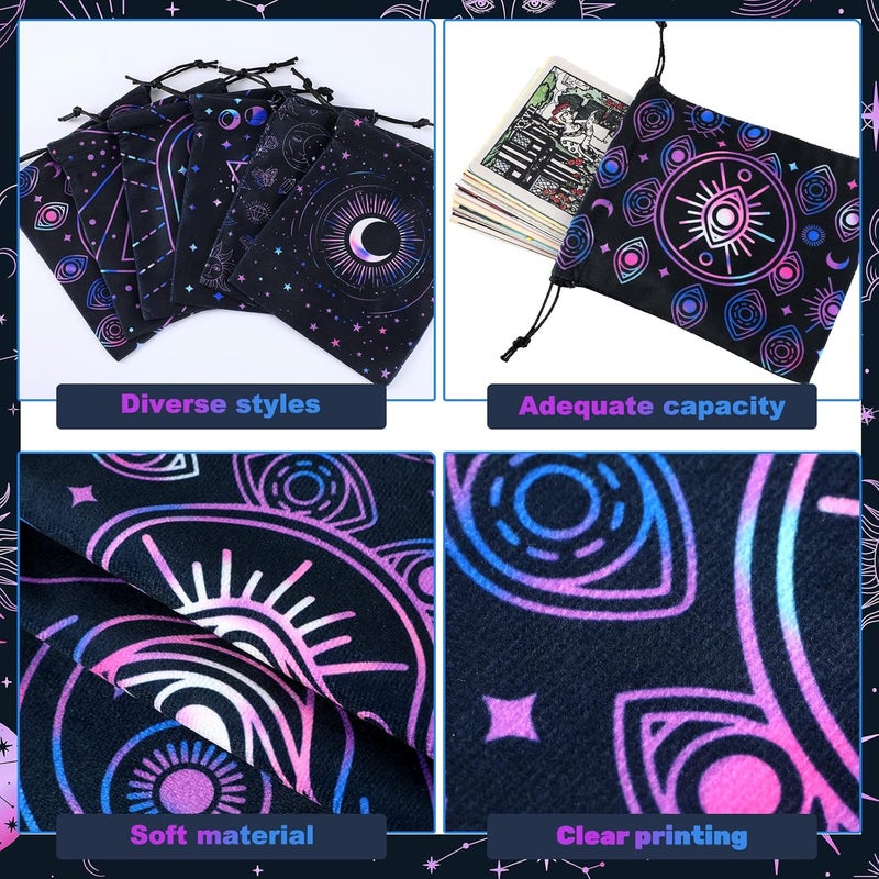 Shappy Pcs Tarot Card Velvet Storage Bag Dice Drawstring Holder Jewelry Pouch for Enthusiasts Hand Gift Bags, 7.1 x 5.9 Inches Styles (Elegant Style) - Image 4